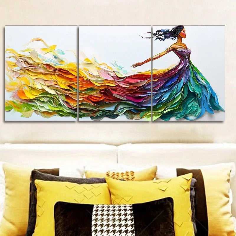 3pcs Featuring Woman Flowing Dress Metal Print Ready to Hang Art