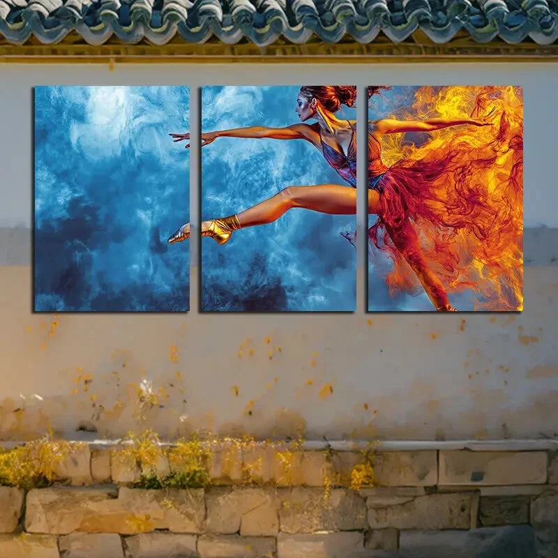 3pcs Vibrant Charming Dancing Girl Modern Design Metal Print Ready to Hang Art