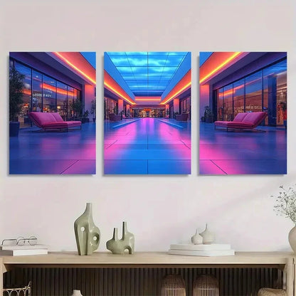 3pcs American Mall Inspired Blue Metal Print Ready to Hang Art