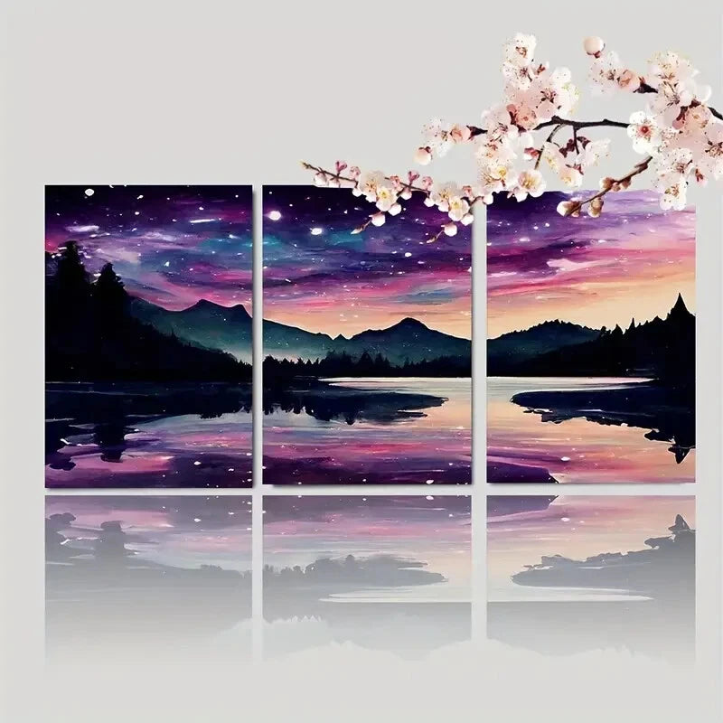 3pcs Fantasy Starry Night Magical Forest Metal Print Ready to Hang Art