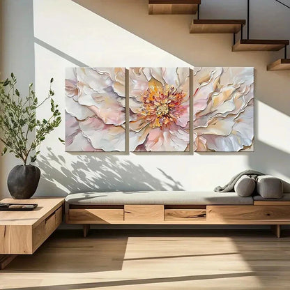 3pcs Abstract Floral Art Soft Pastel Colors Metal Print Ready to Hang Art