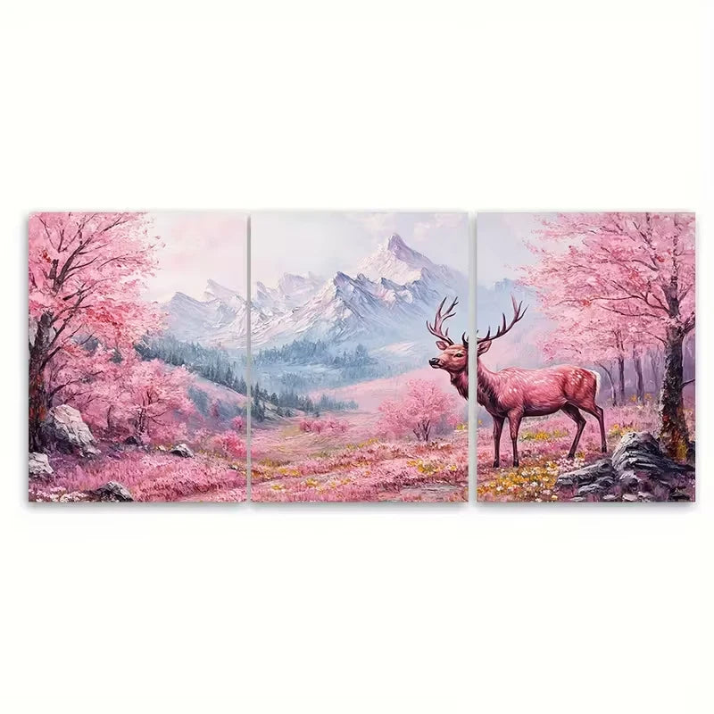 3pcs Pink Pastel Mountain Landscape Metal Print Ready to Hang Art