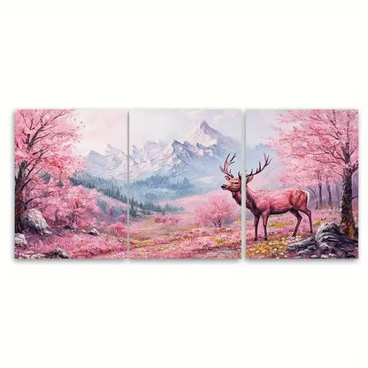 3pcs Pink Pastel Mountain Landscape Metal Print Ready to Hang Art
