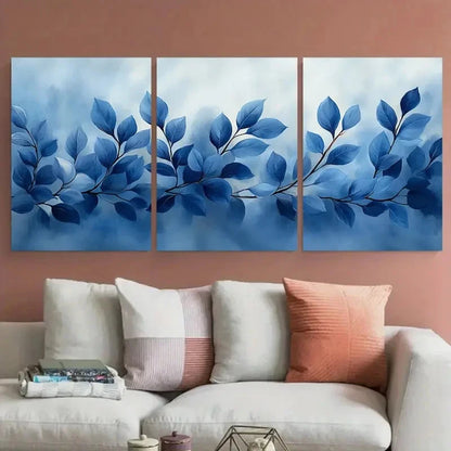 3pcs Floral Foliage Cool Toned Grey Blue Design Wall Art Set Canvas Framed 40x60cm - High Quality Print 100% Australian Made Wall Canvas Ready to Hang