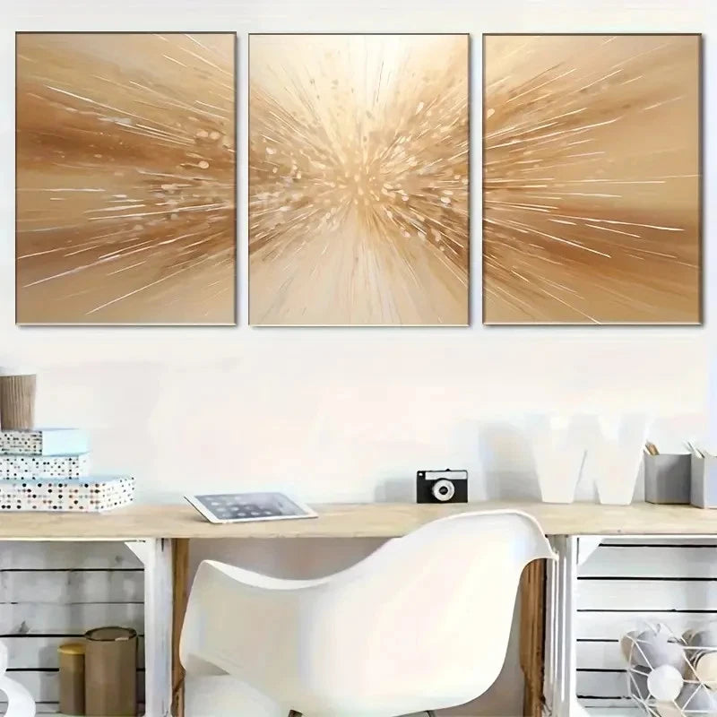 3pcs Elegant Golden Abstract Wall Art Metal Print Ready to Hang Art
