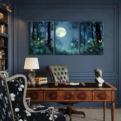 3pcs Moonlit Mystical Enchanted Night Scene Metal Print Ready to Hang Art