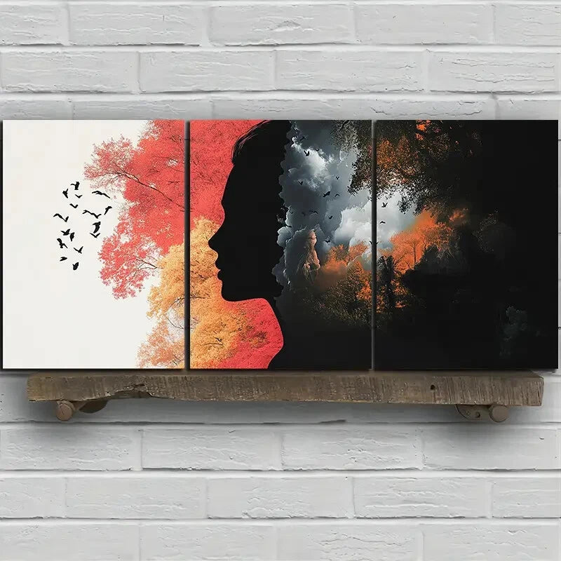 3pcs Trees and Women Painting Metal Print Ready to Hang Art