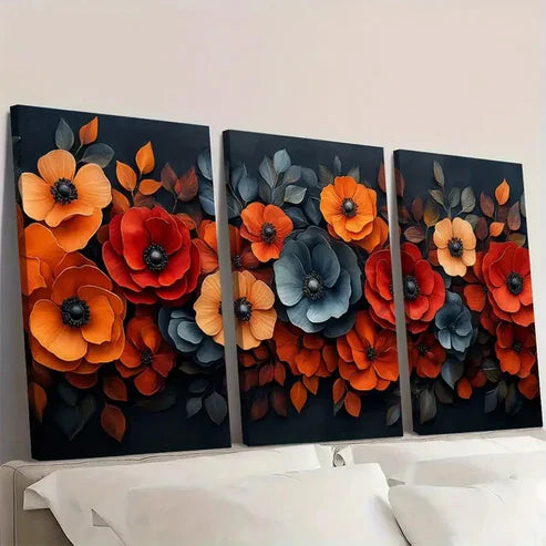 3pcs Fall Flora Autumn Art Flower S Wall Art Set Canvas Unframed - High Quality Print 100% Australian Made Wall Canvas