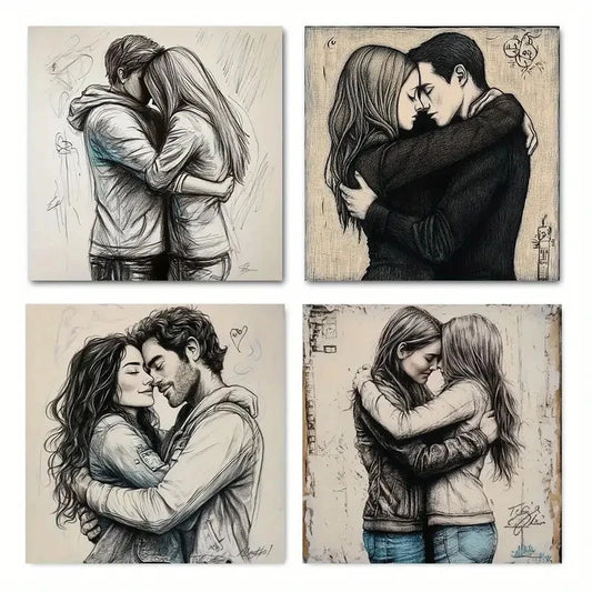 4pcs Love Theme picture quality Wall Art Canvas Framed