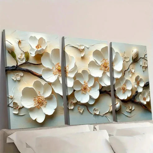 3pcs White Flower Texture IU Wall Art Set Canvas Unframed - High Quality Print 100% Australian Made Wall Canvas