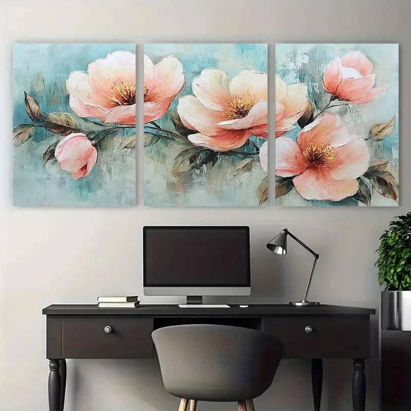 3pcs Garden Soft Color Textured Flower Design Wall Art Set Canvas Framed 40x60cm - High Quality Print 100% Australian Made Wall Canvas Ready to Hang