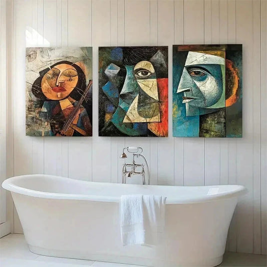 3pcs Cubist Faces Geometric Portrait Perfect Wall Art Set Canvas Framed 40x60cm - High Quality Print 100% Australian Made Wall Canvas Ready to Hang