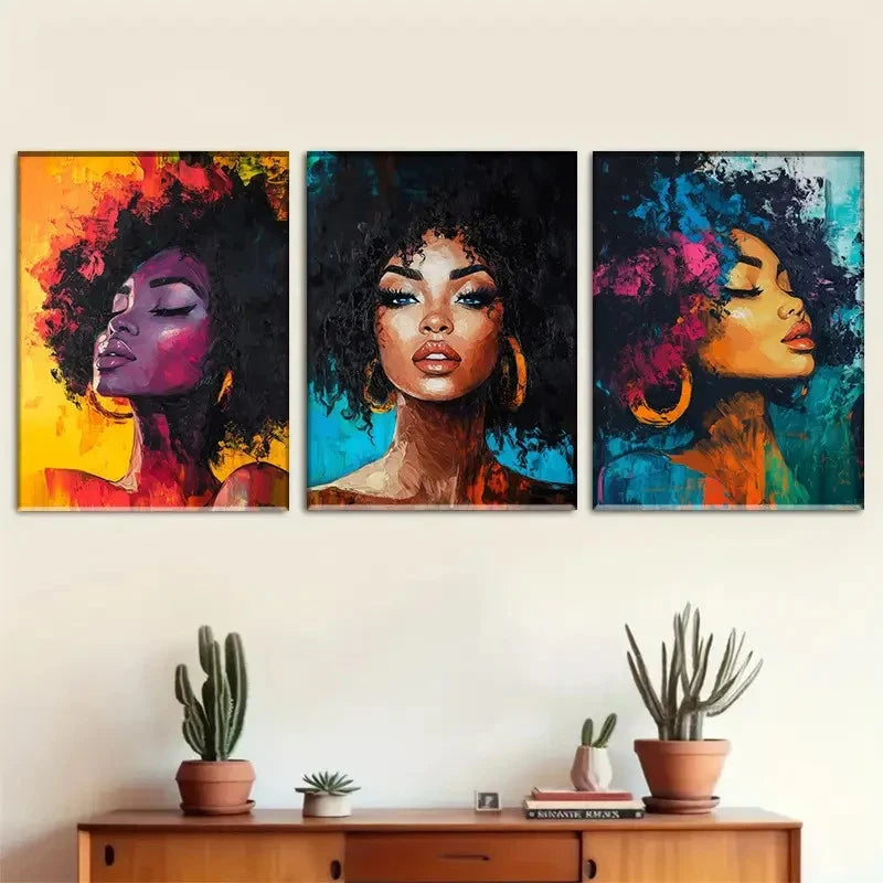 3pcs Diverse Artistic Styles of Black Women Metal Print Ready to Hang Art