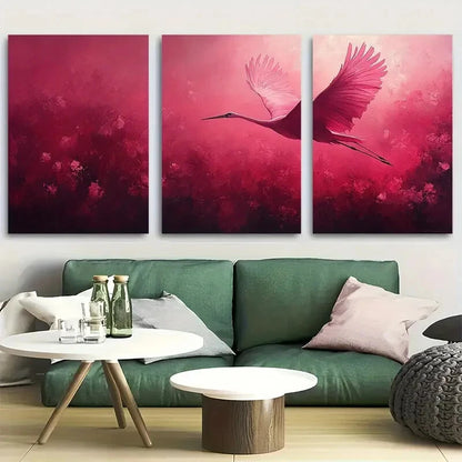 3pcs Crane Flight in pink abstract hues Metal Print Ready to Hang Art