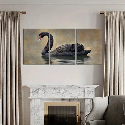 3pcs Elegant Black Swan Abstract Waterfowl Metal Print Ready to Hang Art