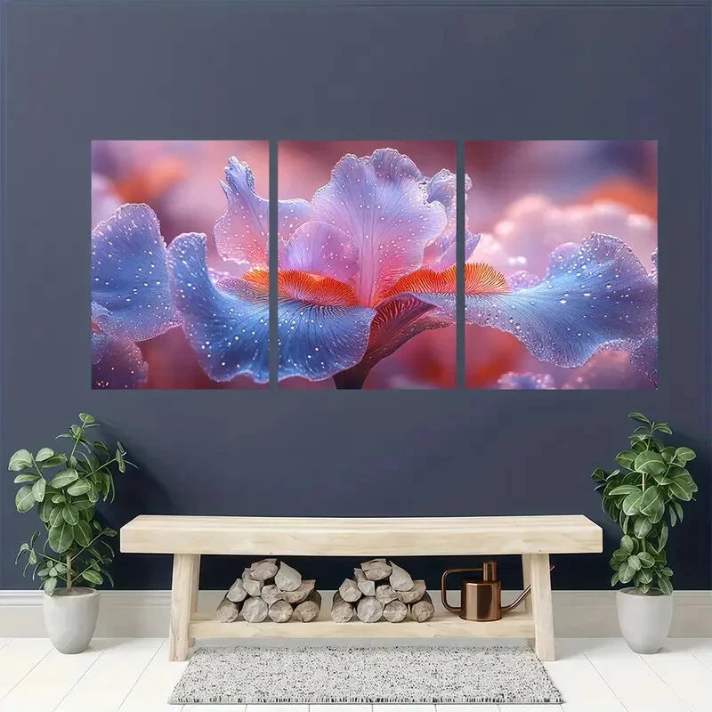 3pcs Blue & Purple Nature Art Decor Metal Print Ready to Hang Art