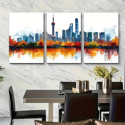 3pcs Colorful Skyline Landmarks Metal Print Ready to Hang Art