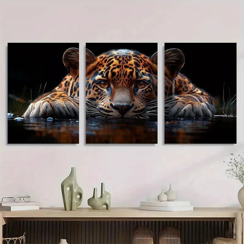 3pcs Modern Leopard Animal Themed Metal Print Ready to Hang Art