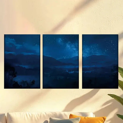 3pcs Encaustic Misty Dark Forest Night Sky Wall Art Set Canvas Unframed - High Quality Print 100% Australian Made Wall Canvas