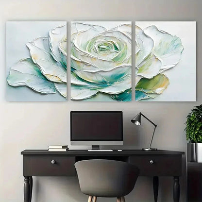 3pcs White Rose Floral Textured illustration Metal Print Ready to Hang Art
