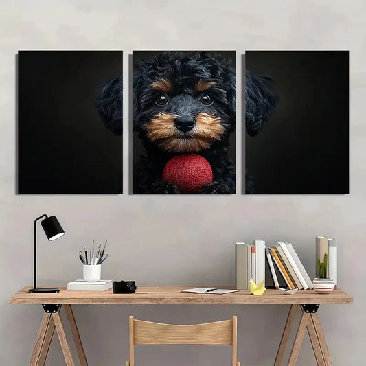 3pcs Black Golden Doodle Dog Humorous Pet Wall Art Set Canvas Framed 40x60cm - High Quality Print 100% Australian Made Wall Canvas Ready to Hang