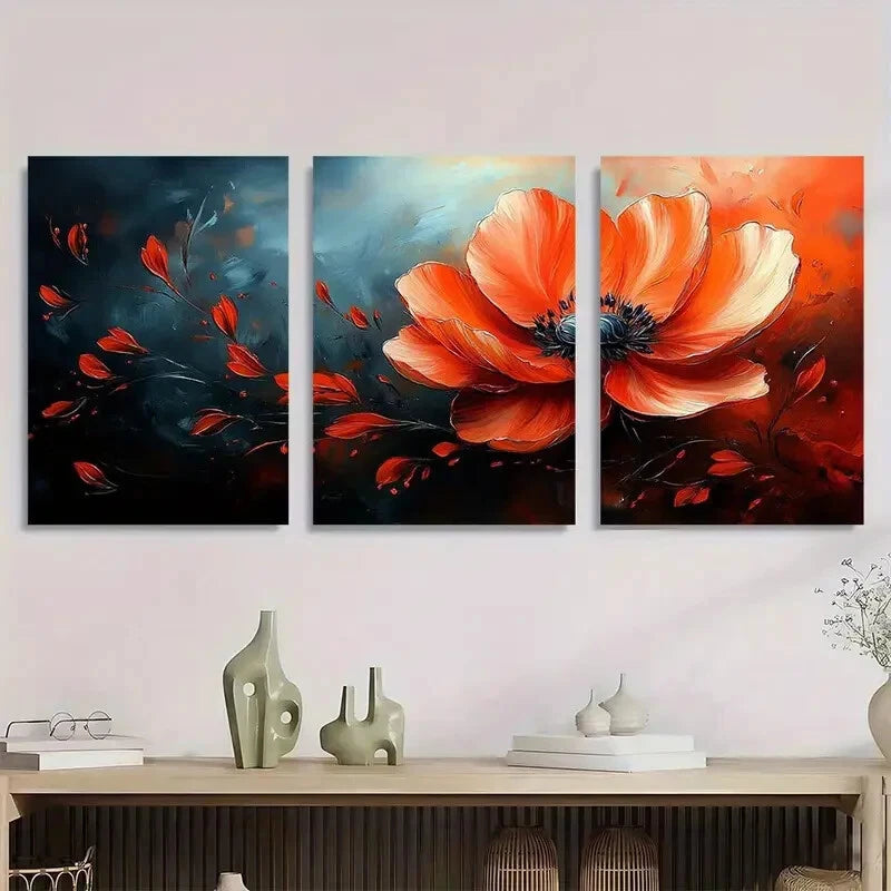 3pcs Modern Abstract Painting Flower Design Metal Print Ready to Hang Art