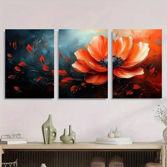 3pcs Modern Abstract Painting Flower Design Metal Print Ready to Hang Art