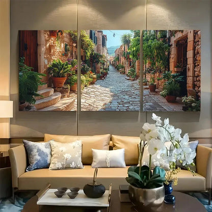3pcs Rustic European Alleyway Design Metal Print Ready to Hang Art