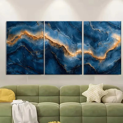 3pcs Blue Marble Textures Metal Print Ready to Hang Art