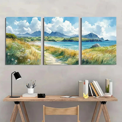 3pcs Featuring Mountains Beaches & Lush Greenery Metal Print Ready to Hang Art