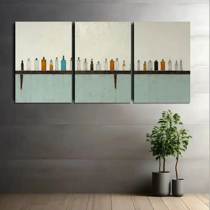 3pcs Minimalist Painting of Small Bottles Metal Print Ready to Hang Art