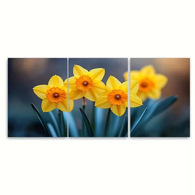 3pcs Vibrant Yellow Daffodil Metal Print Ready to Hang Art