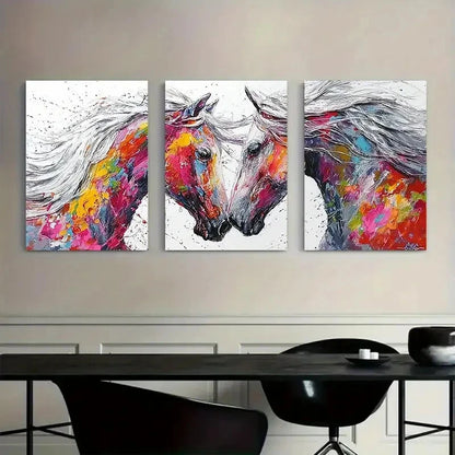 3pcs Two Horses with Flowing White Manes Metal Print Ready to Hang Art