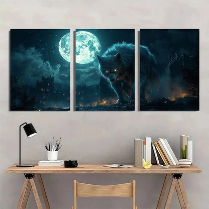3pcs Halloween Horror Full Moon Werewolf Metal Print Ready to Hang Art