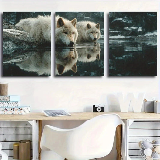 3pcs Wolf Reflections Wildlife Scene Metal Print Ready to Hang Art