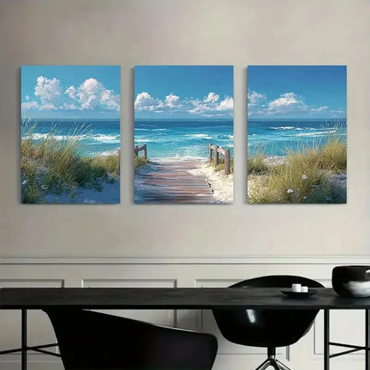 3pcs Coastal Ocean Walkway Sea Grass Metal Print Ready to Hang Art