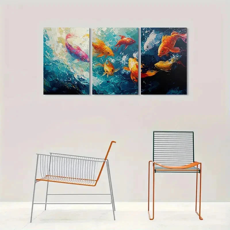 3pcs Colorful Koi Fish Abstract Ocean Life Metal Print Ready to Hang Art