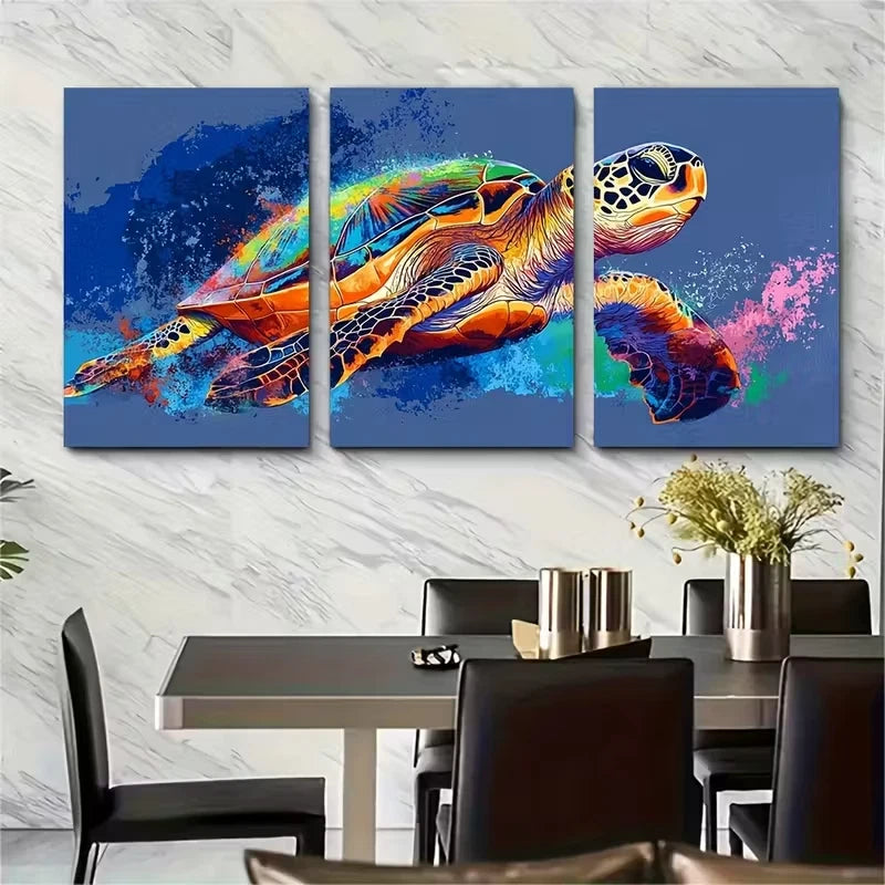 3pcs Sea Turtle Painting Coastal Ocean Metal Print Ready to Hang Art