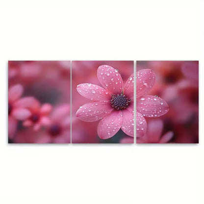 3pcs Pink Daisy Floral Metal Print Ready to Hang Art