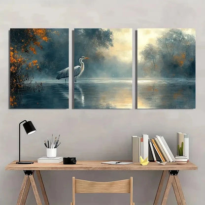 3pcs Dark Grey Background Serene Nature Scene Metal Print Ready to Hang Art