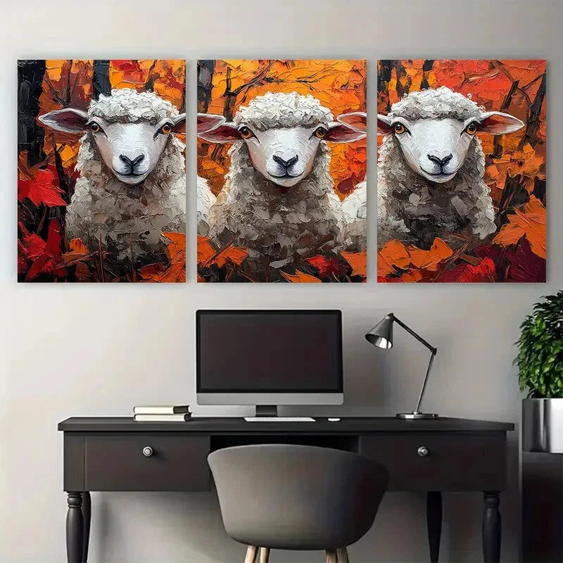 3pcs Sheep Farm Animals Friendship Design Metal Print Ready to Hang Art