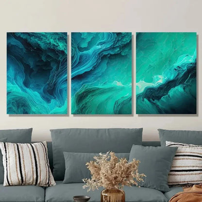 3pcs Blue green water pattern abstract Metal Print Ready to Hang Art