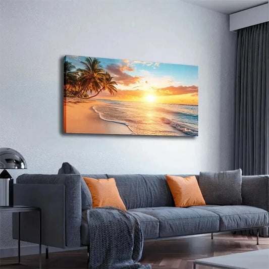 Serene Beach Sunrise Sky Wall Art wall canvas office home room framed 120x60cm