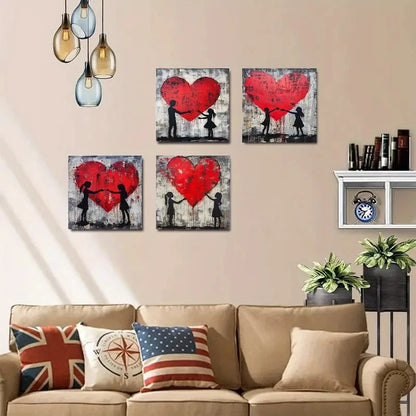 4pcsGraffiti Heart ArtWall Art Canvas Framed