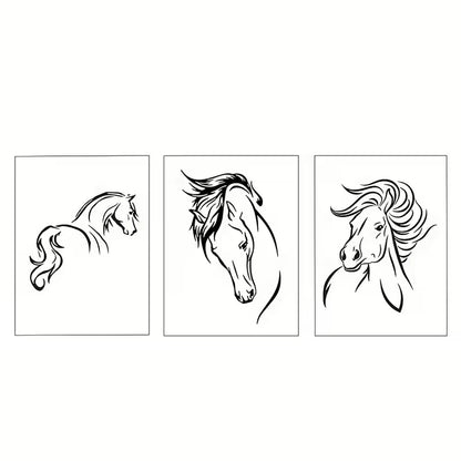 3pcs Black and White Horse Line Art  Wall Art Set Canvas Framed 40x60cm - High Quality Print 100% Australian Made Wall Canvas Ready to Hang