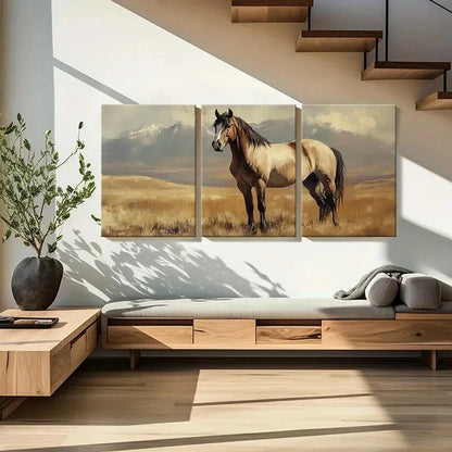 3pcs Horse Painting Mountain Landscape Metal Print Ready to Hang Art