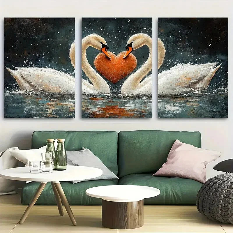 3pcs Romantic Swans in Love Metal Print Ready to Hang Art