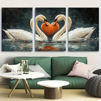 3pcs Romantic Swans in Love Metal Print Ready to Hang Art