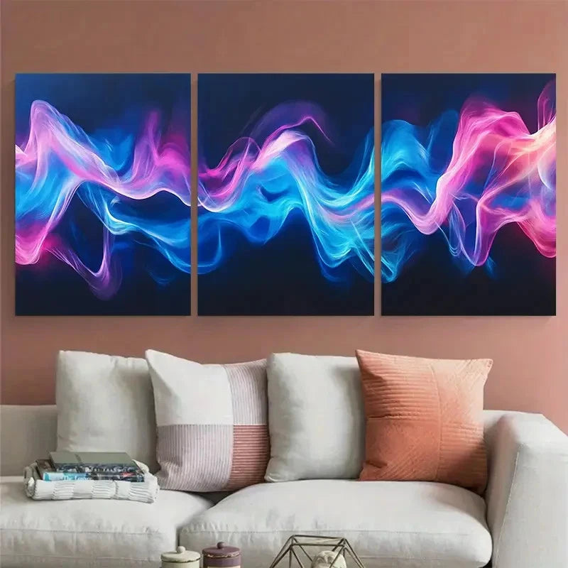 3pcs Abstract Sound Waves in Gradients Design Wall Art Set Canvas Framed 50x70cm - High Quality Print 100% Australian Made Wall Canvas Ready to Hang
