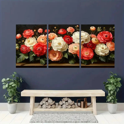 3pcs White Hydrangea & Mixed Ranunculus Metal Print Ready to Hang Art